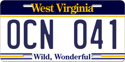 WV license plate OCN041