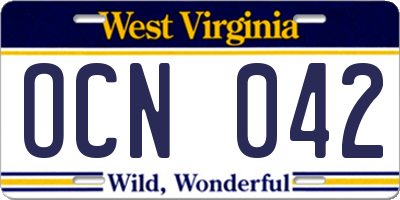 WV license plate OCN042
