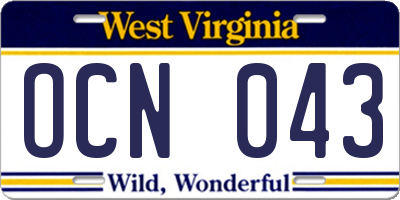 WV license plate OCN043