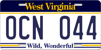 WV license plate OCN044
