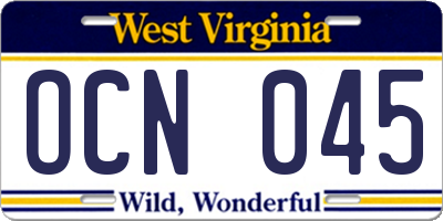 WV license plate OCN045