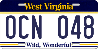 WV license plate OCN048