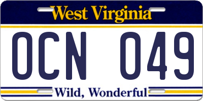 WV license plate OCN049