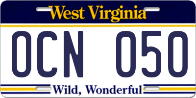 WV license plate OCN050