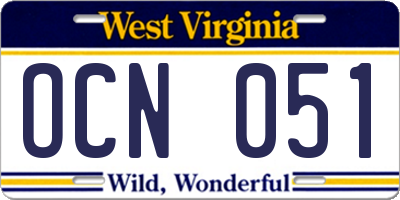 WV license plate OCN051