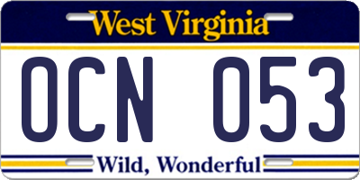 WV license plate OCN053