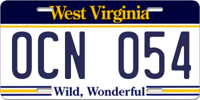 WV license plate OCN054