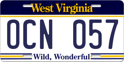 WV license plate OCN057