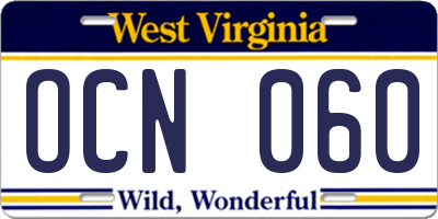 WV license plate OCN060