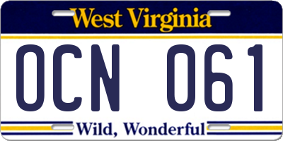 WV license plate OCN061