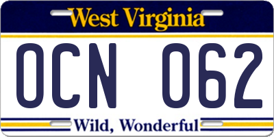 WV license plate OCN062