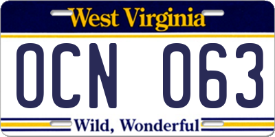 WV license plate OCN063