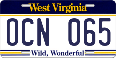 WV license plate OCN065