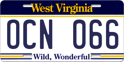 WV license plate OCN066