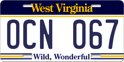 WV license plate OCN067
