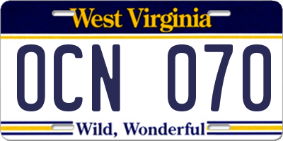 WV license plate OCN070