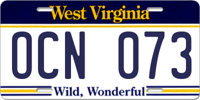 WV license plate OCN073
