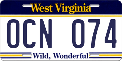 WV license plate OCN074