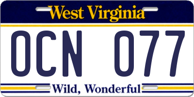WV license plate OCN077