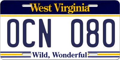 WV license plate OCN080