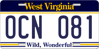 WV license plate OCN081