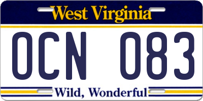 WV license plate OCN083