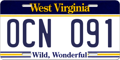 WV license plate OCN091