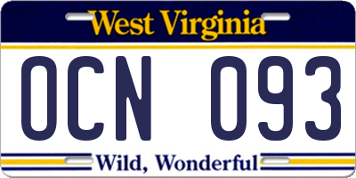 WV license plate OCN093