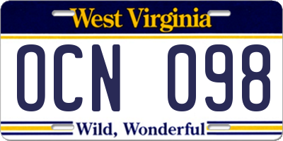 WV license plate OCN098