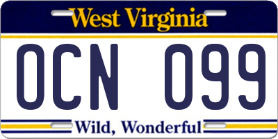 WV license plate OCN099