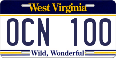 WV license plate OCN100