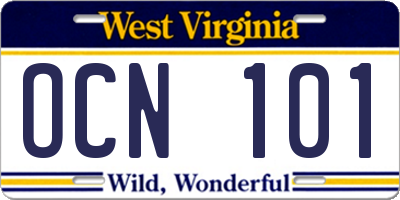 WV license plate OCN101