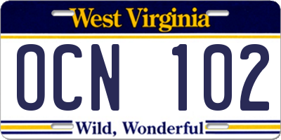 WV license plate OCN102
