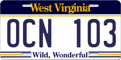 WV license plate OCN103