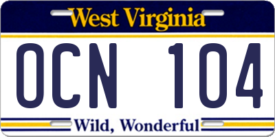 WV license plate OCN104