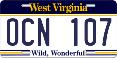 WV license plate OCN107