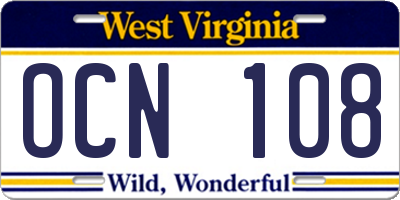 WV license plate OCN108