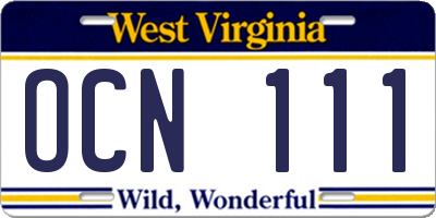 WV license plate OCN111