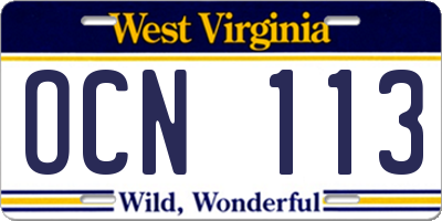 WV license plate OCN113