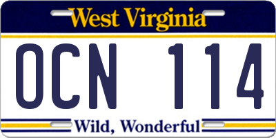 WV license plate OCN114