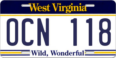 WV license plate OCN118