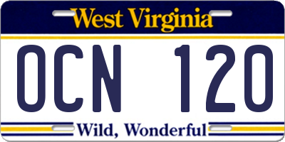 WV license plate OCN120