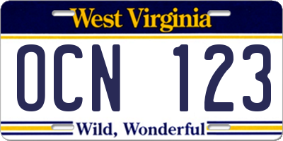 WV license plate OCN123