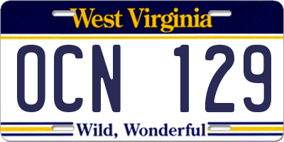 WV license plate OCN129