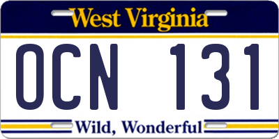 WV license plate OCN131