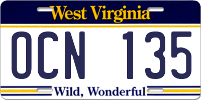 WV license plate OCN135