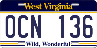 WV license plate OCN136