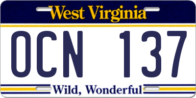 WV license plate OCN137