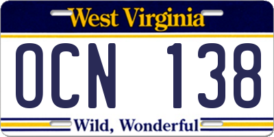 WV license plate OCN138