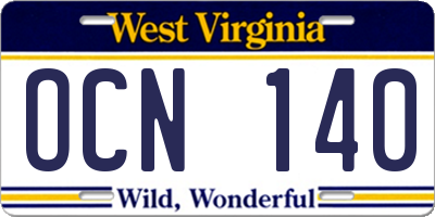 WV license plate OCN140
